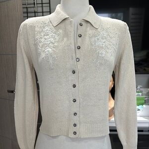 Airport Elegant Cream Embroidered Women's Sweater